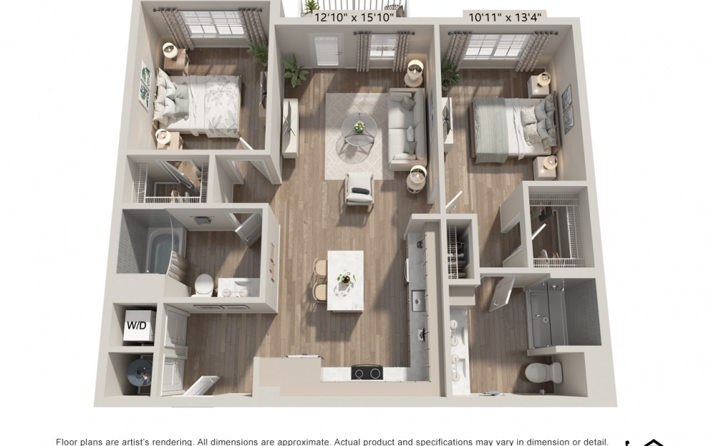 B5 - 2 bedroom floorplan layout with 2 baths and 1153 square feet. (Preview)